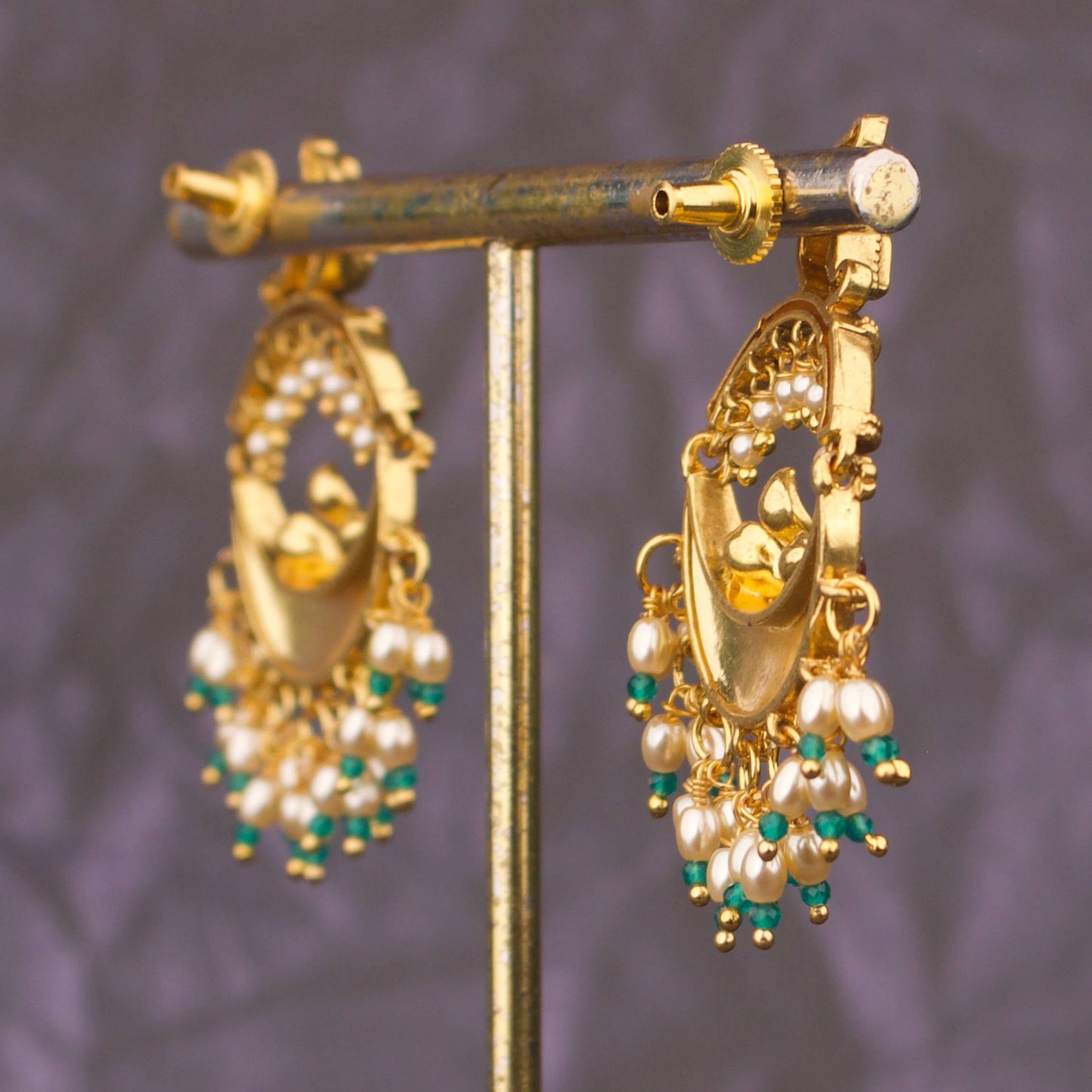 Nakshi Kundan Peacock Studded Chandbali Earrings