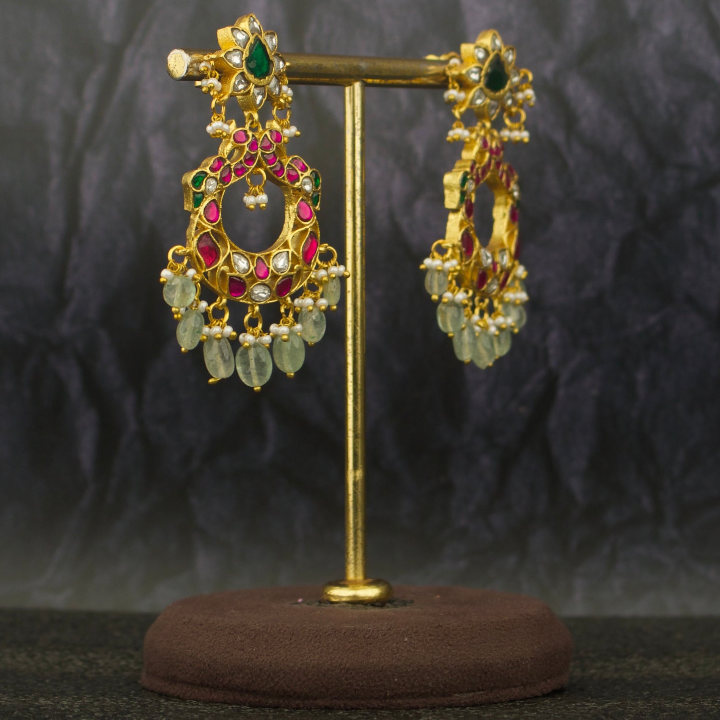 Statement Peacock Floral Design Jadau Kundan ChandBali Earrings
