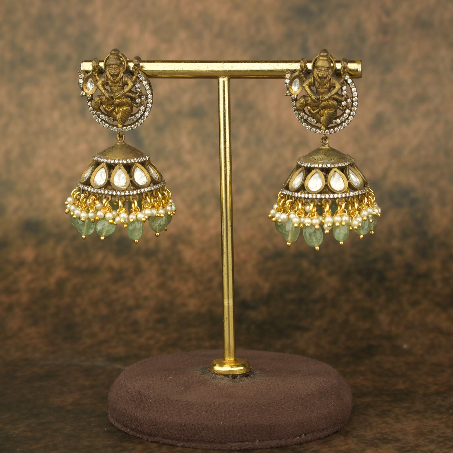 Traditional Victorian Temple Jhumka with Russian beads - DULHAN JEWELS