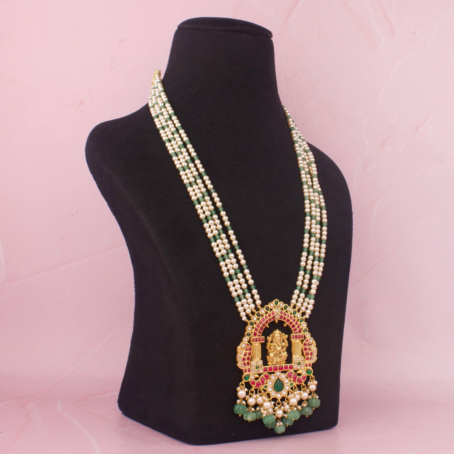 Lord Ganesha Jadau Kundan Beads Mala