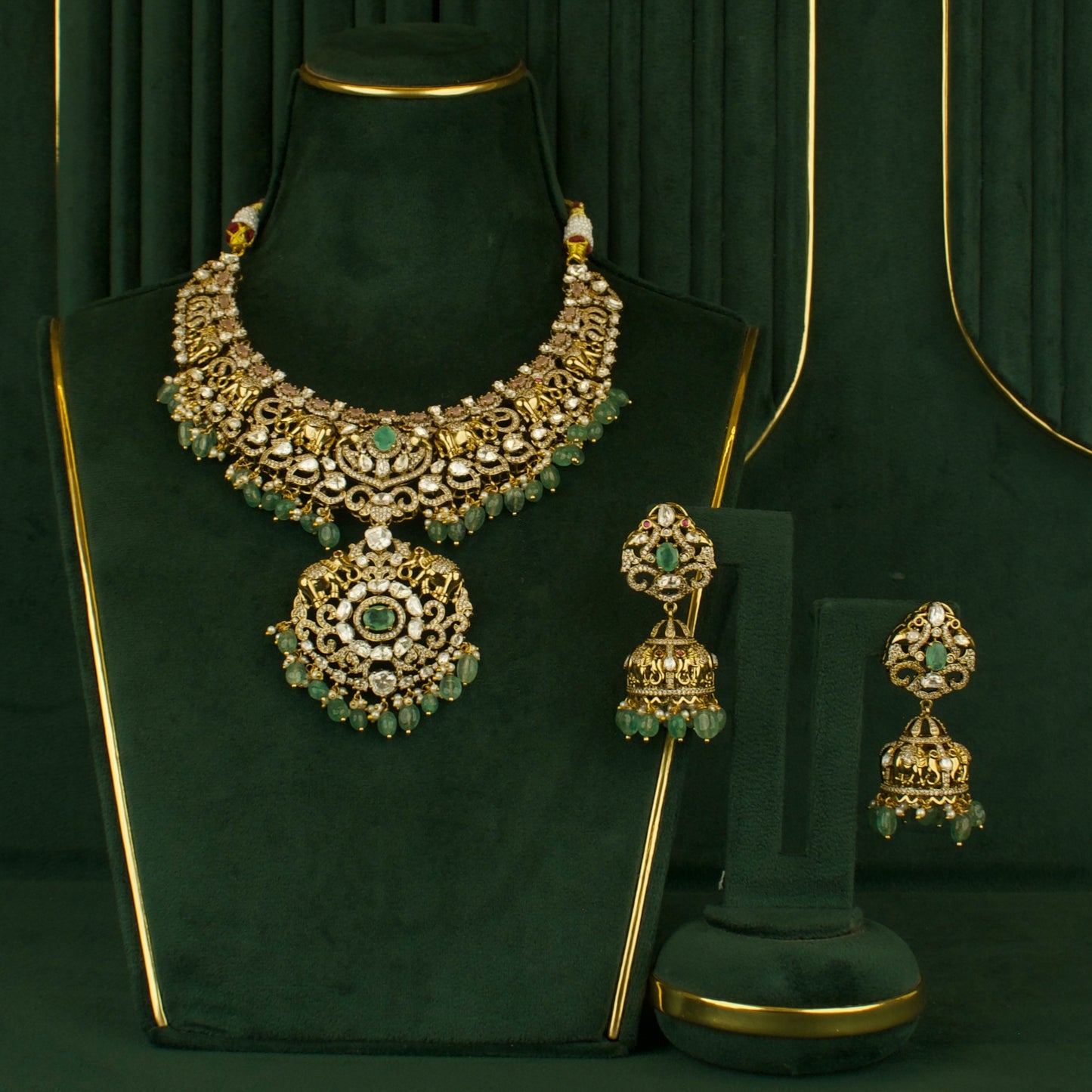 Glorious Fusion Kundan & Polki Victorian Necklace with Matching Earrings
