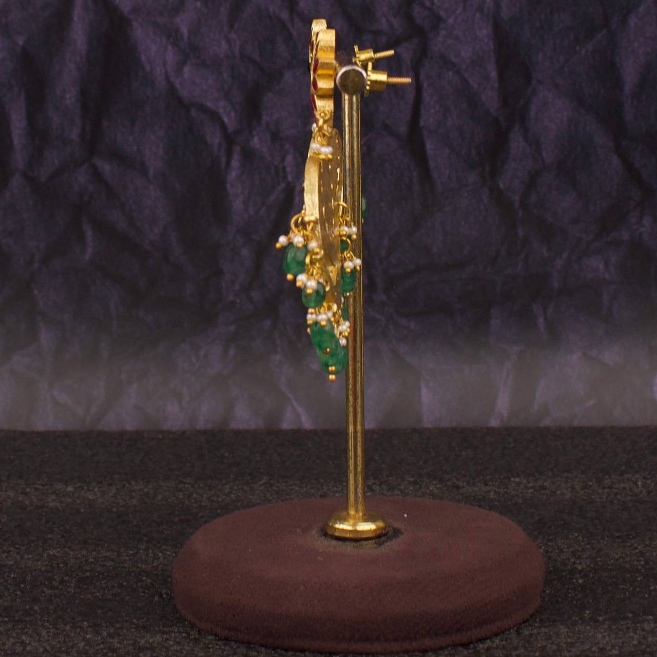 Floral Studded Bridal Chandbali Earrings With Beads Hangings