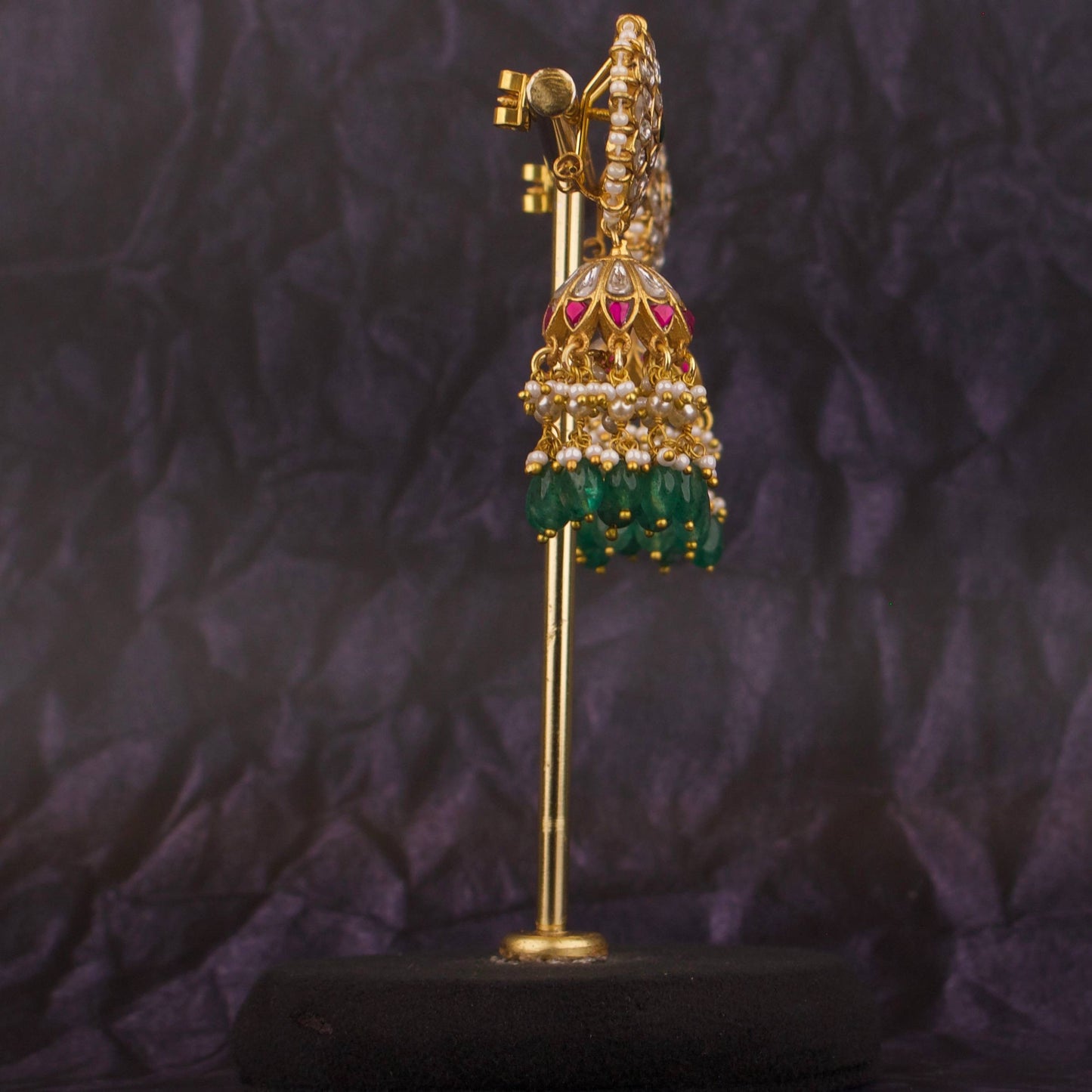 Graceful Jadau Kundan Jhumka with Swarovski Pearls Hanging