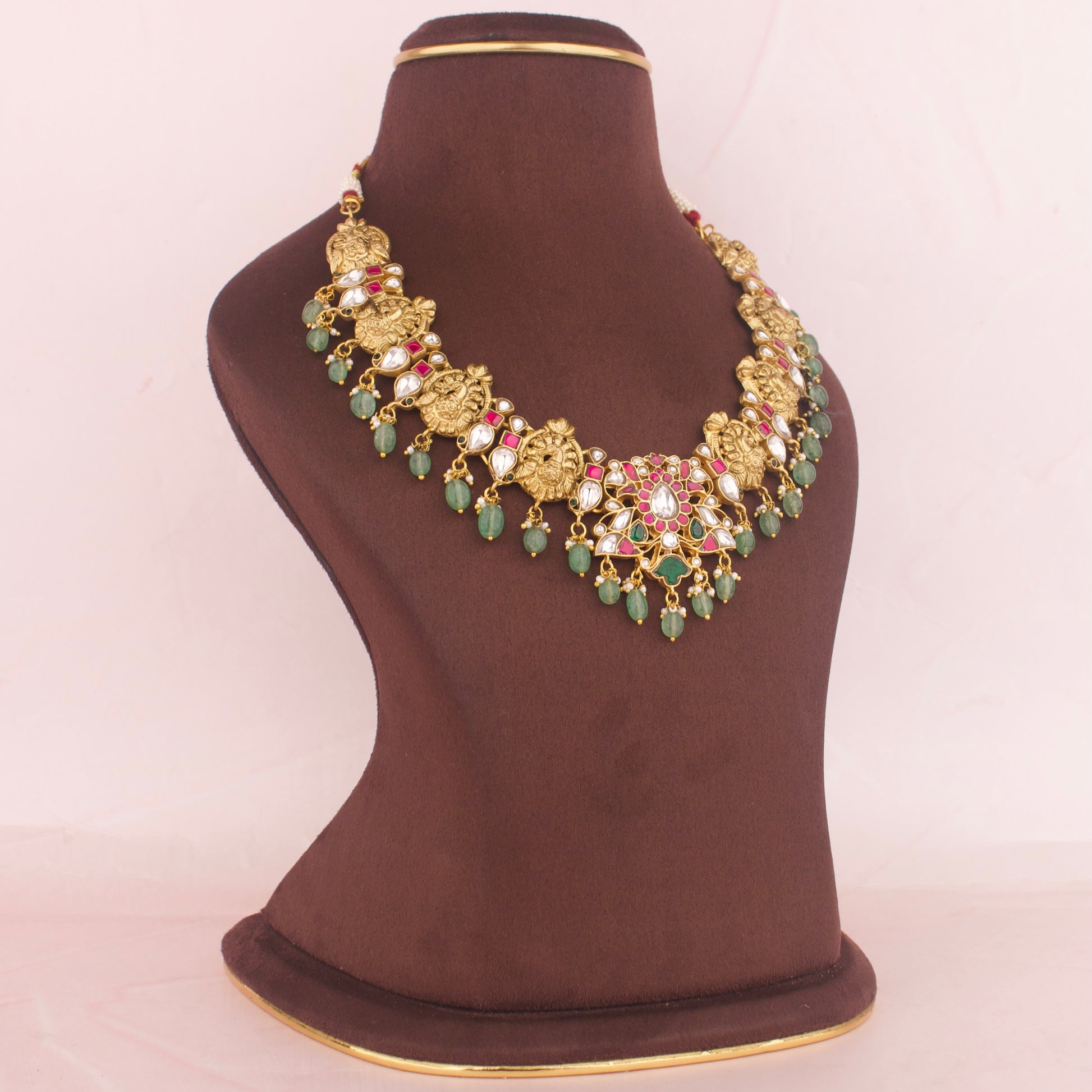 Gold Inspired Jadau Kundan x Nakshi Necklace - DULHAN JEWELS