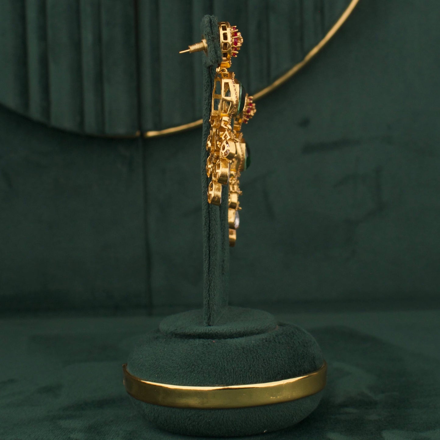 Grand Victorian Polki Necklace Set With Green Stone Pendant And Matching Earrings