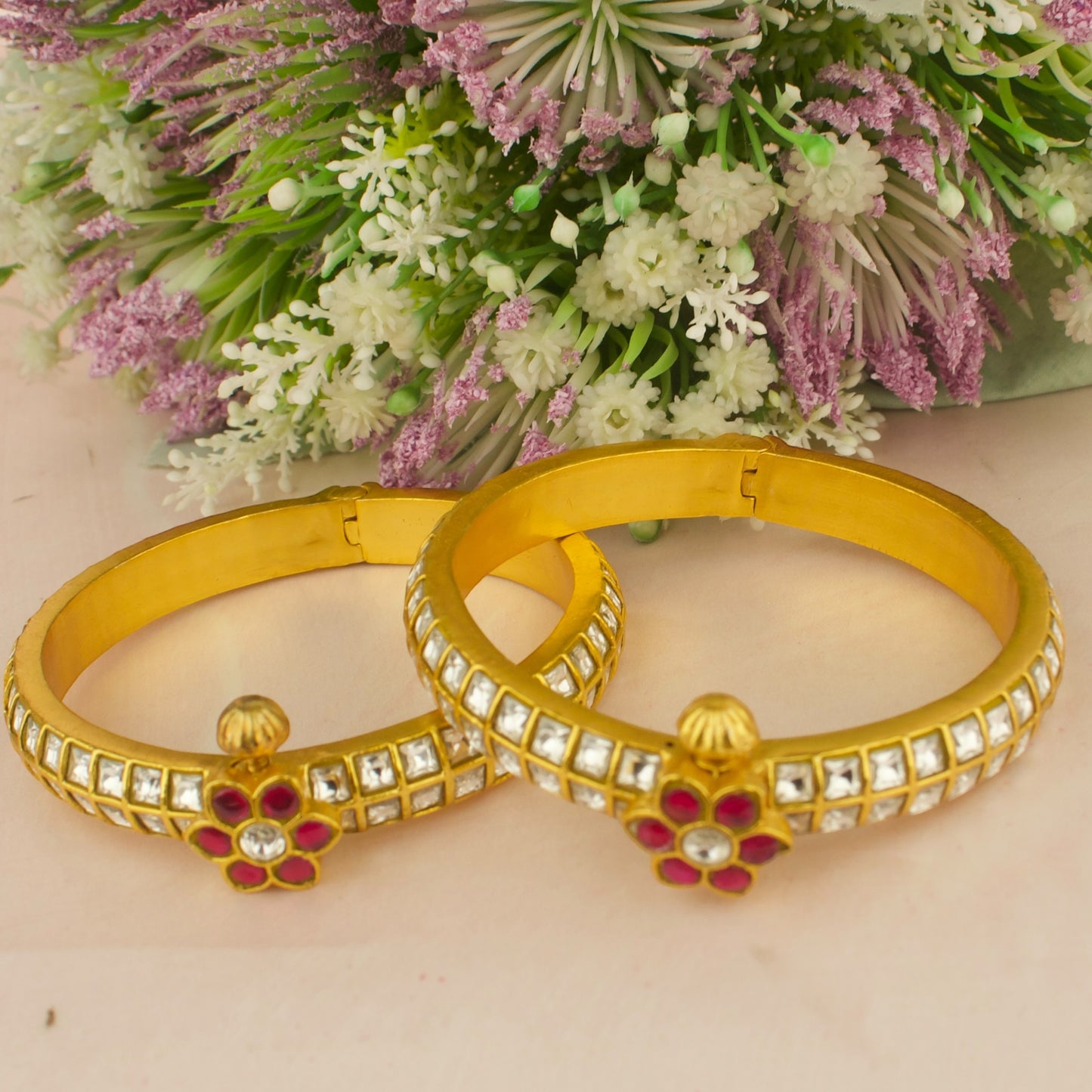 Traditional Floral design Bangles in Gold Style