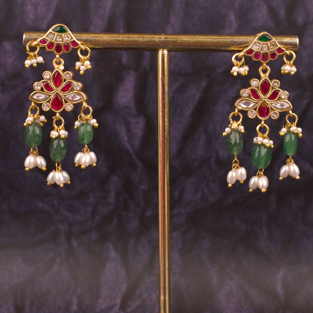 Hangings Style Jadau Kundan Earrings With Guttapusalu Hangings
