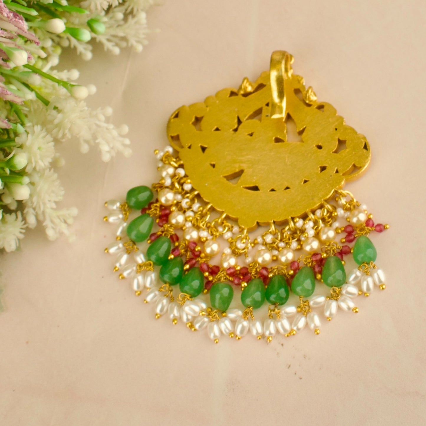 Captivating Peacock Design Jadau Kundan Locket with Beads Hanging