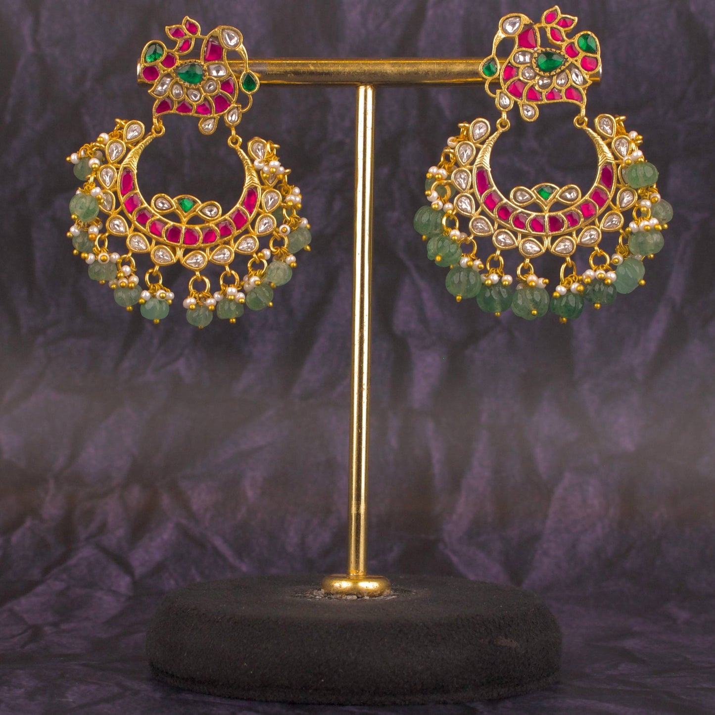 Classic Jadau Kundan Peacock Studded Chandbali Earrings