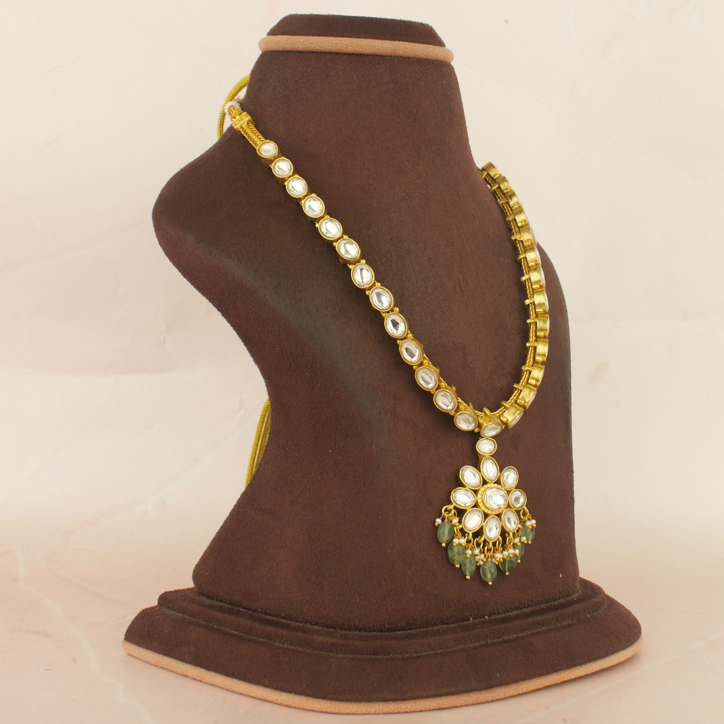 Gold Style Floral Design Locket Jadau Kundan Necklace