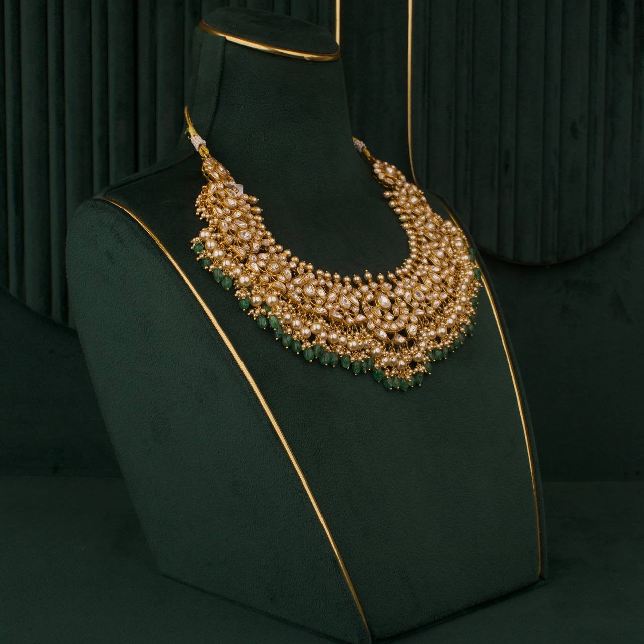 Pure 925 Silver Moissanite Polki Necklace With Guttapusalu Hangings