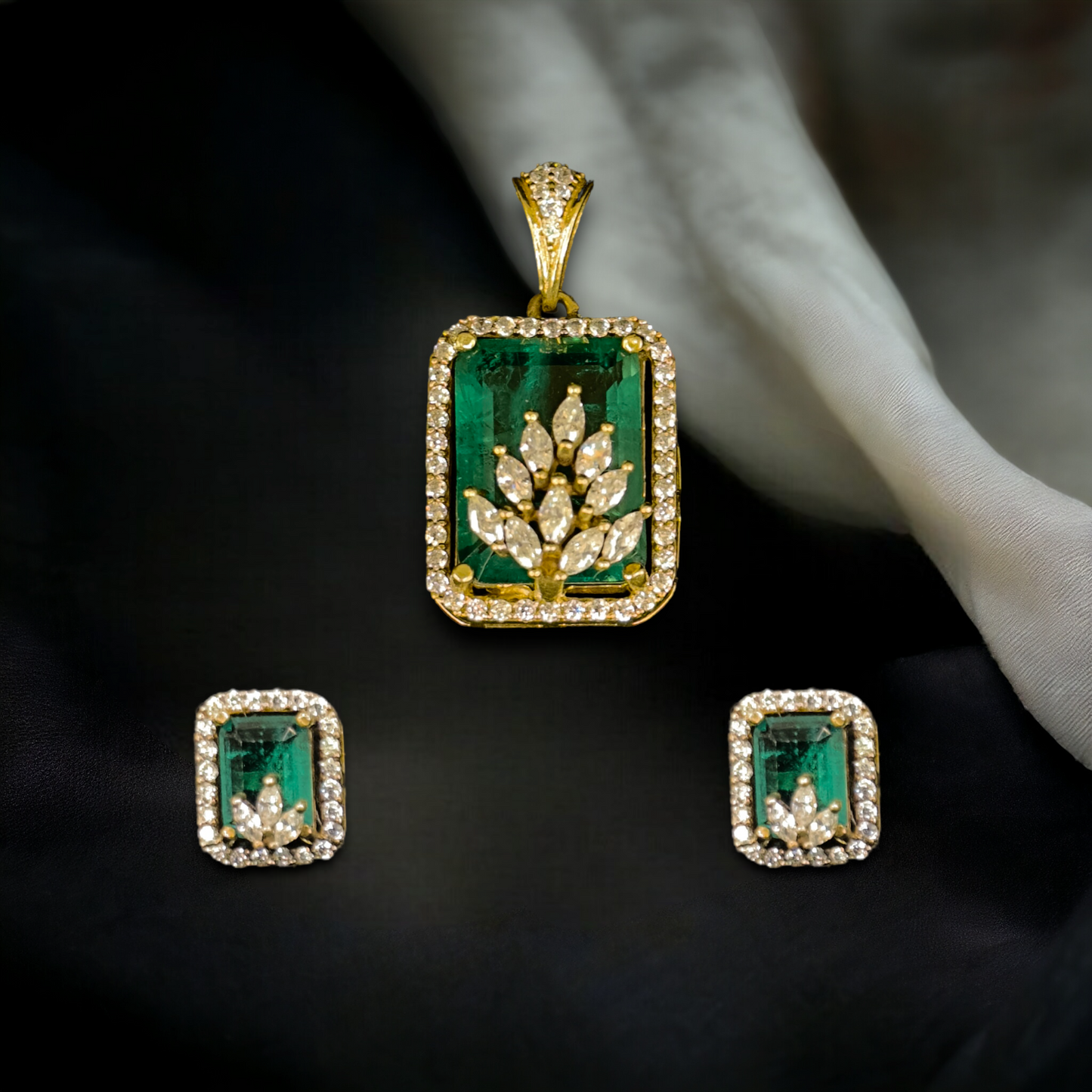 Antique Victorian Pendant Set with Diamond Floral Design and Matching Earrings