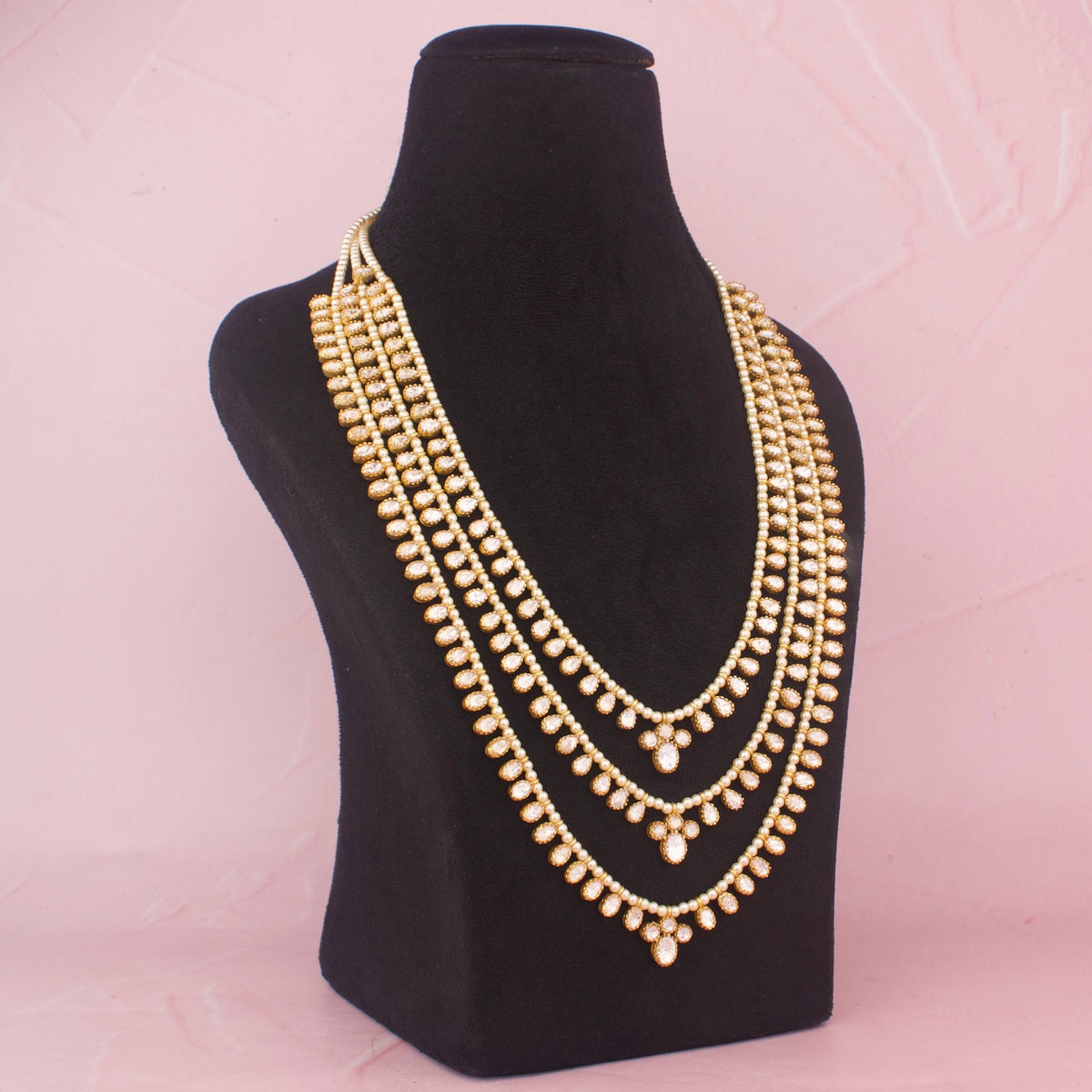 Ethnic Bridal Moissanite Polki Triple Layer Haram