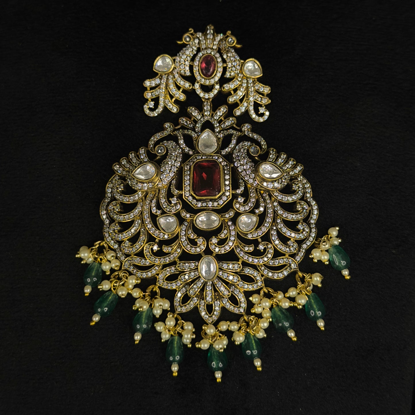 Heavy Victorian Pendant Set with pearls & onyx beads - DULHAN JEWELS