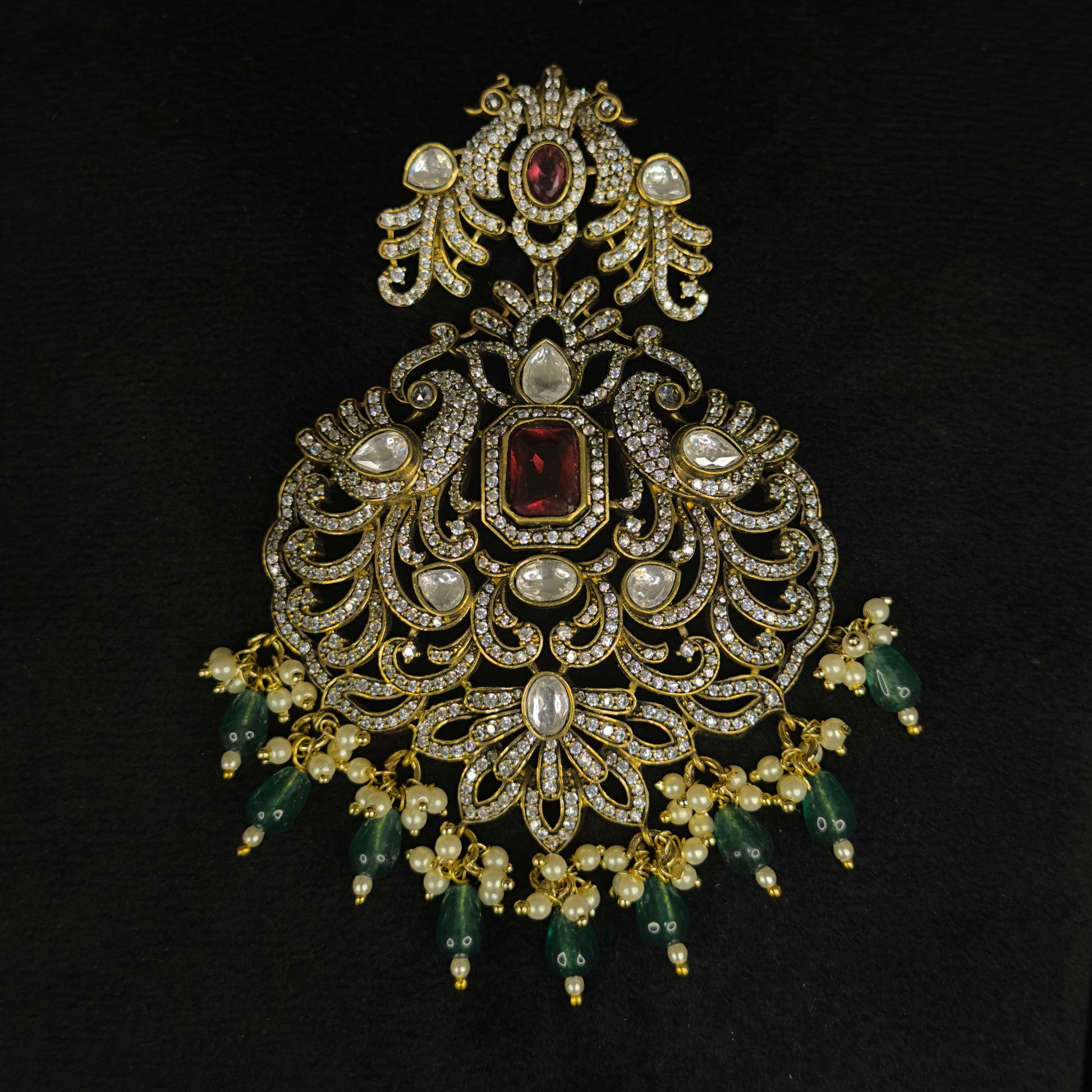 Heavy Victorian Pendant Set with pearls & onyx beads