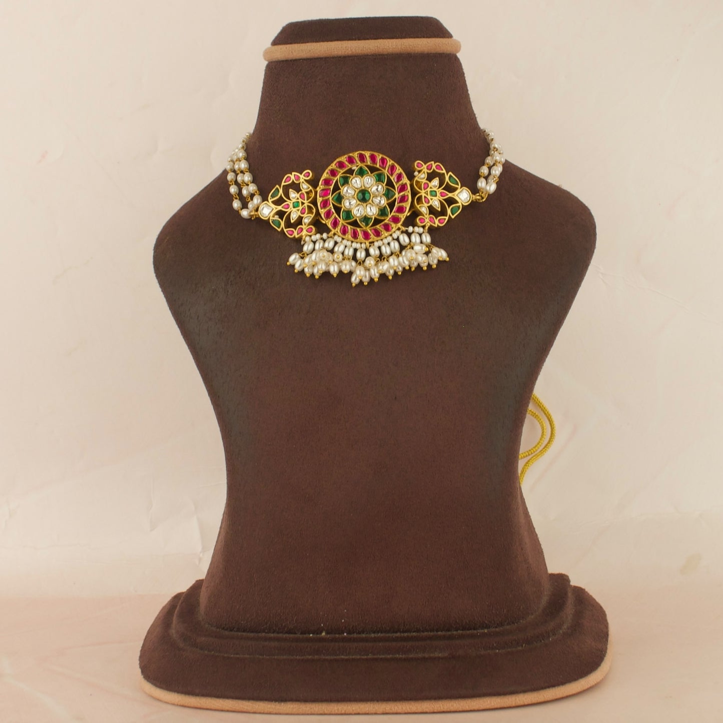 Dazzling Floral Design Jadau Kundan Beads Choker with Beads