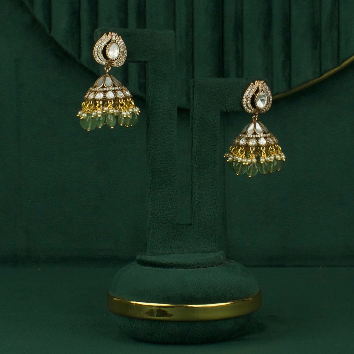 Sparkling Polki & Kundan Fusion Jhumki Earrings