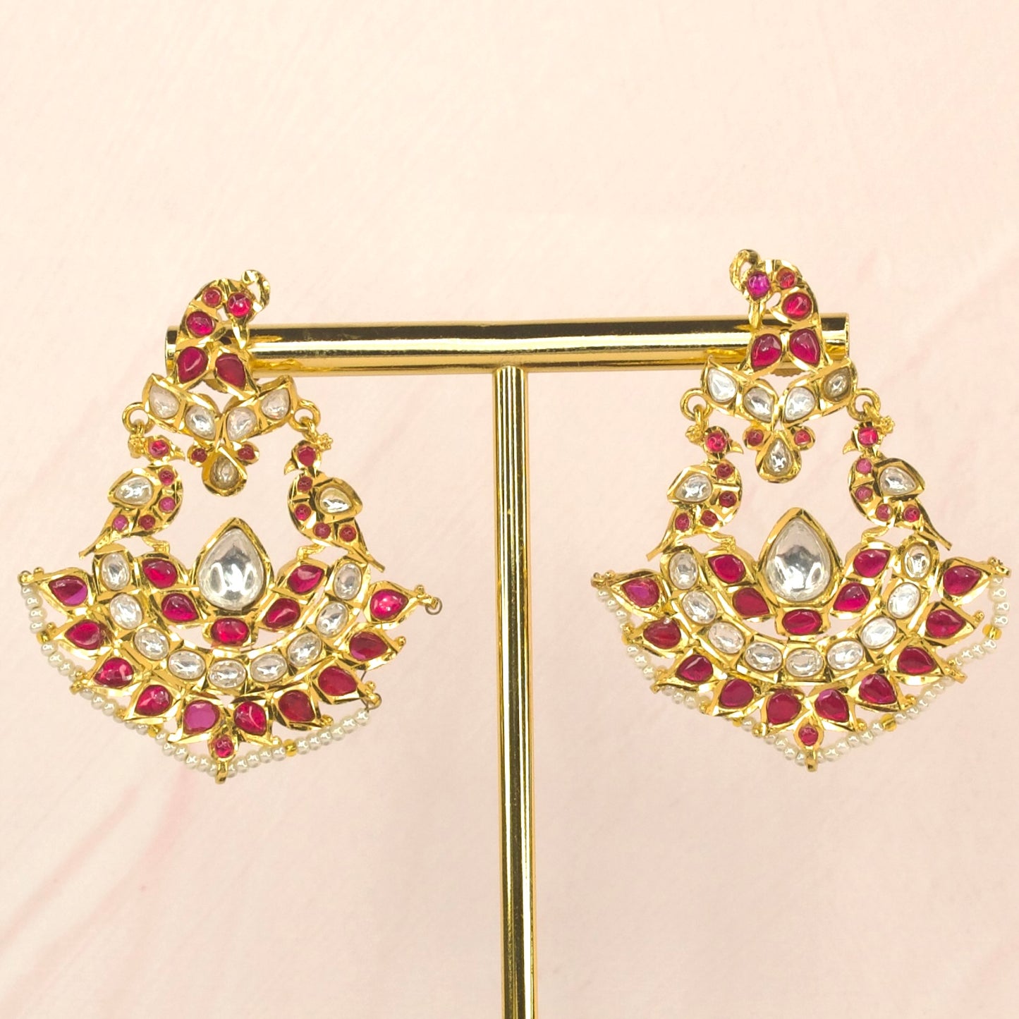 Regal Lotus Jadau Kundan Chandbali Earrings - DULHAN JEWELS