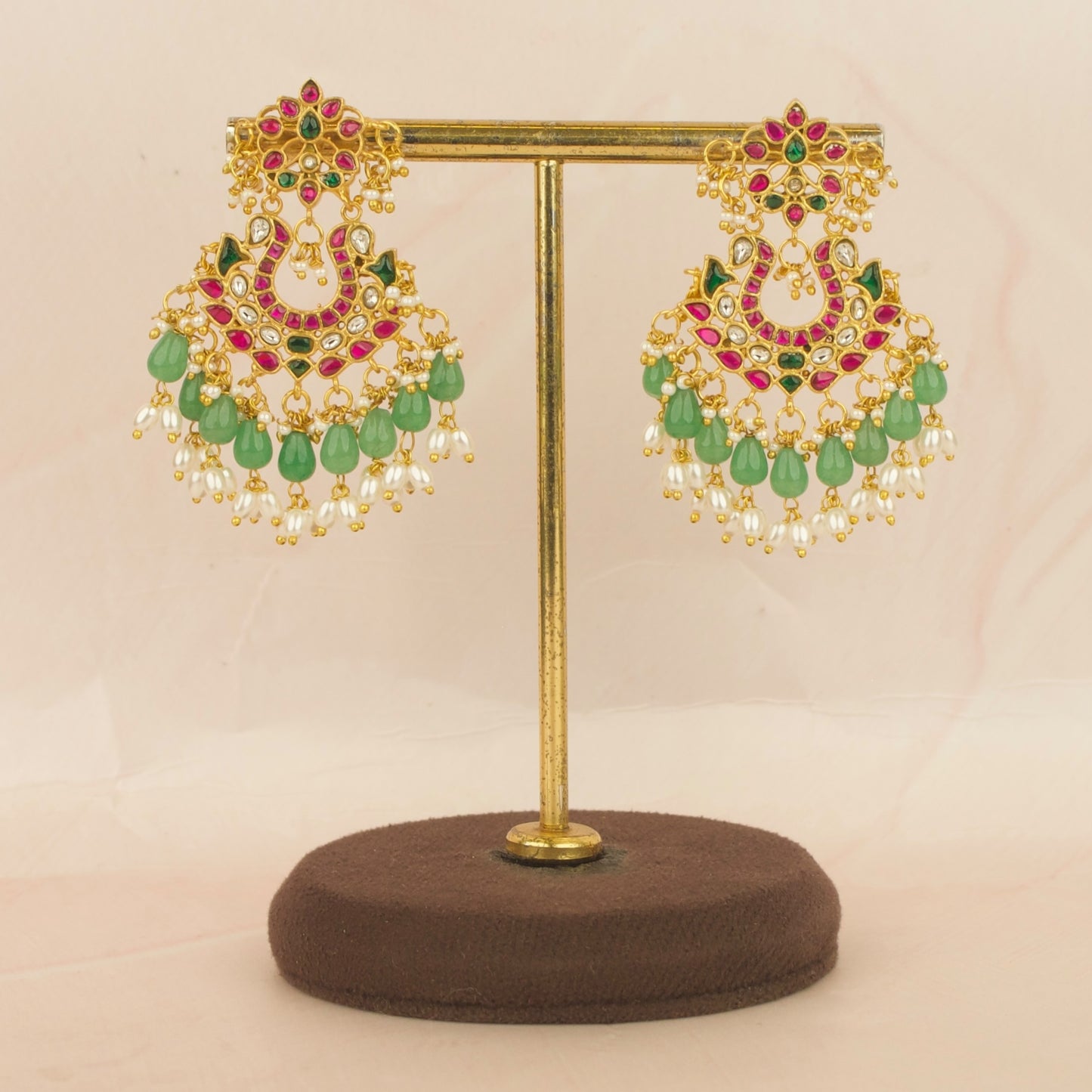 Jadau Kundan Chand Bali With Leaf Peacock Design