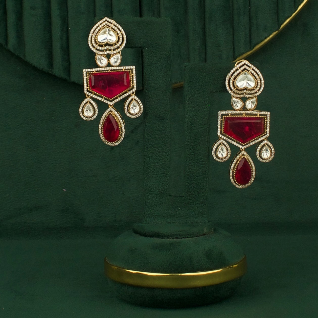 Dazzling Polki Mehandi Victorian double Layer Necklace with Matching Earrings
