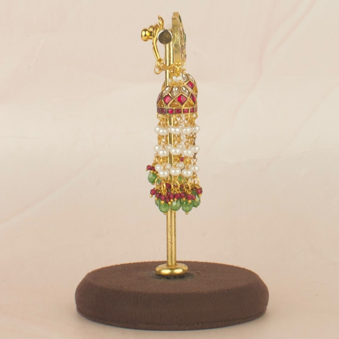 Lavish Floral Design Jadau Kundan Jhumki with White Beads Hanging
