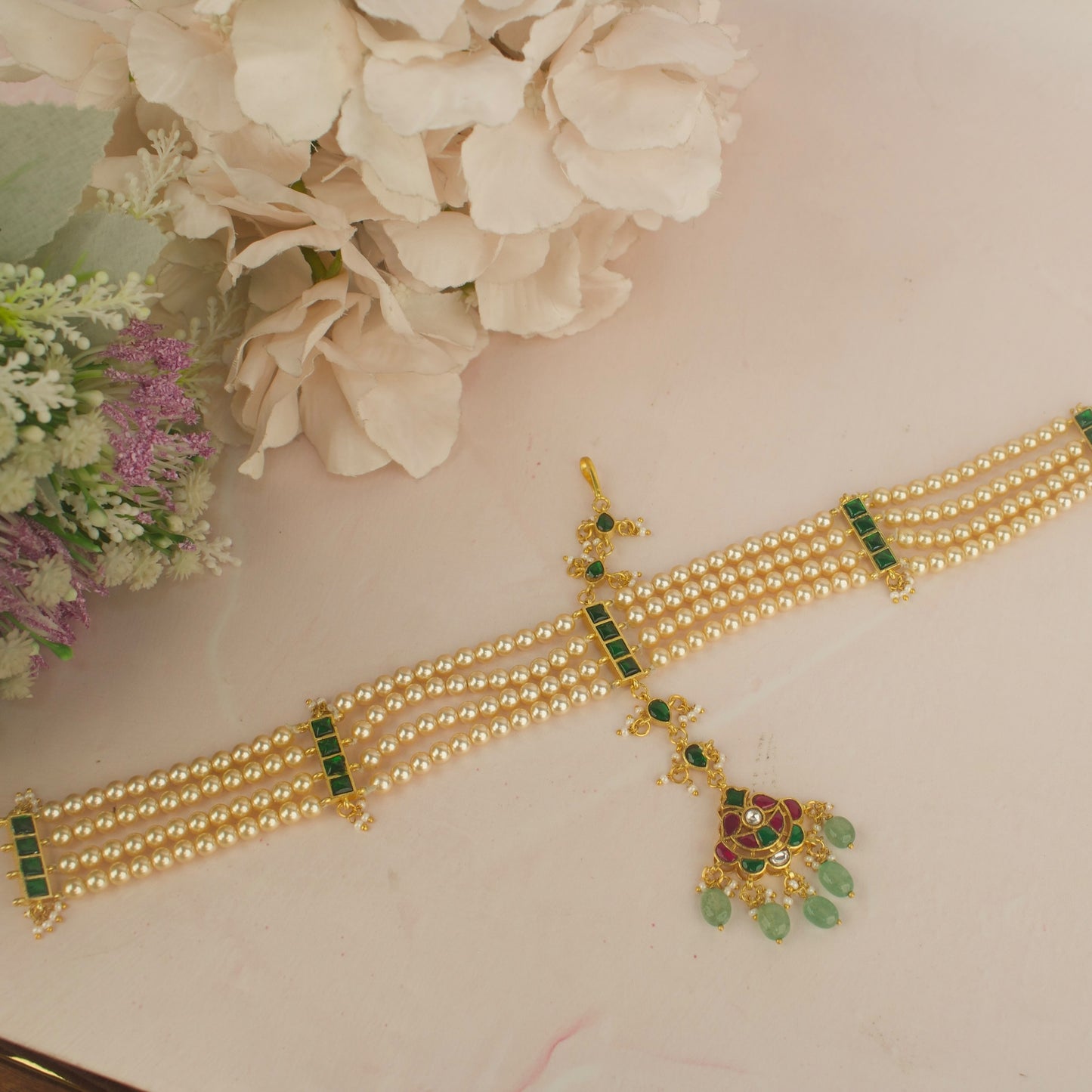Lavish Design Jadau Kundan Tikka Swarovski Pearls line MattaPati