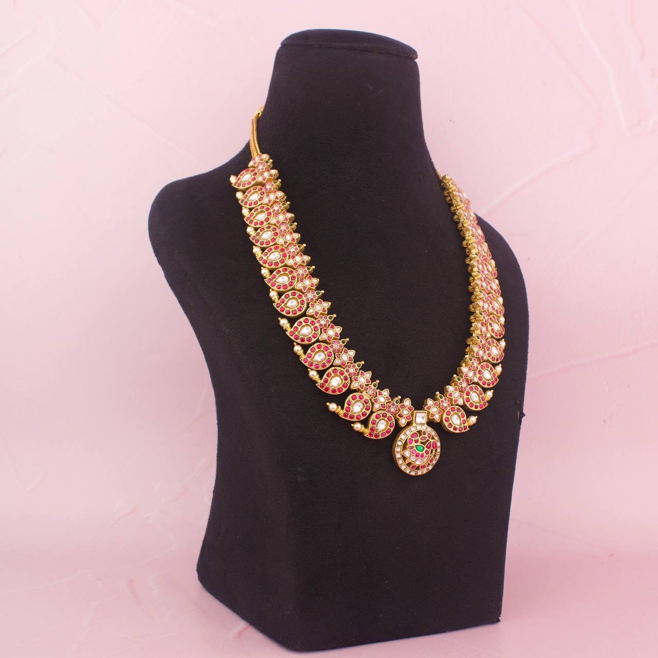Jadau Kundan Long Bottu Locket Mango Necklace