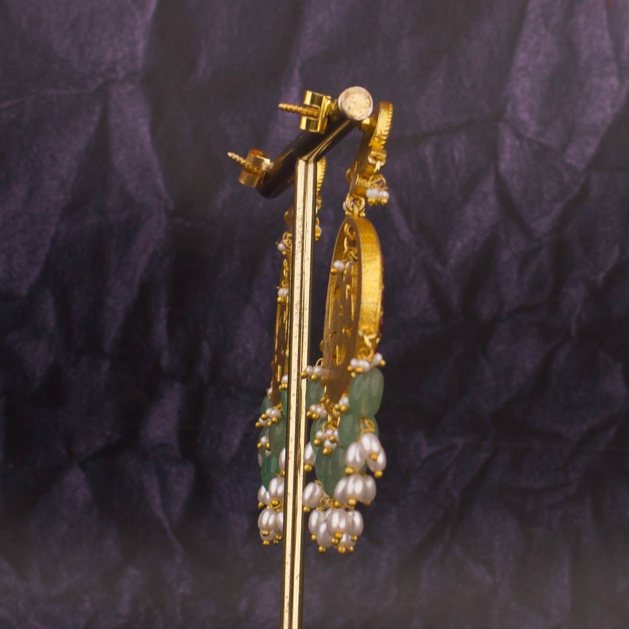 Kundan Stone Tops Studded Chandbali Hanging Earrings