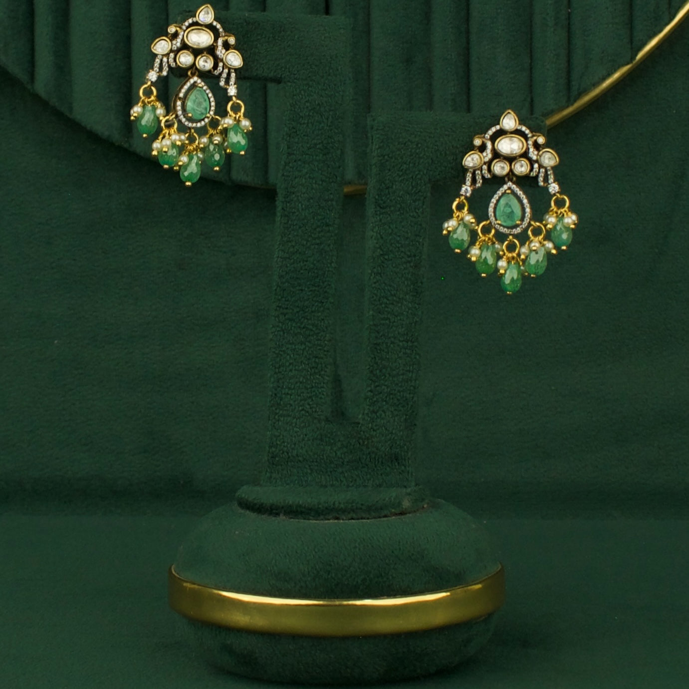 Majestic Design Fusion Kundan & Polki Victorian Earrings with Beads