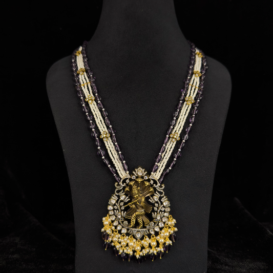 Graceful Layered Mala set with Lord Krishna Motif, Beads & Pearls