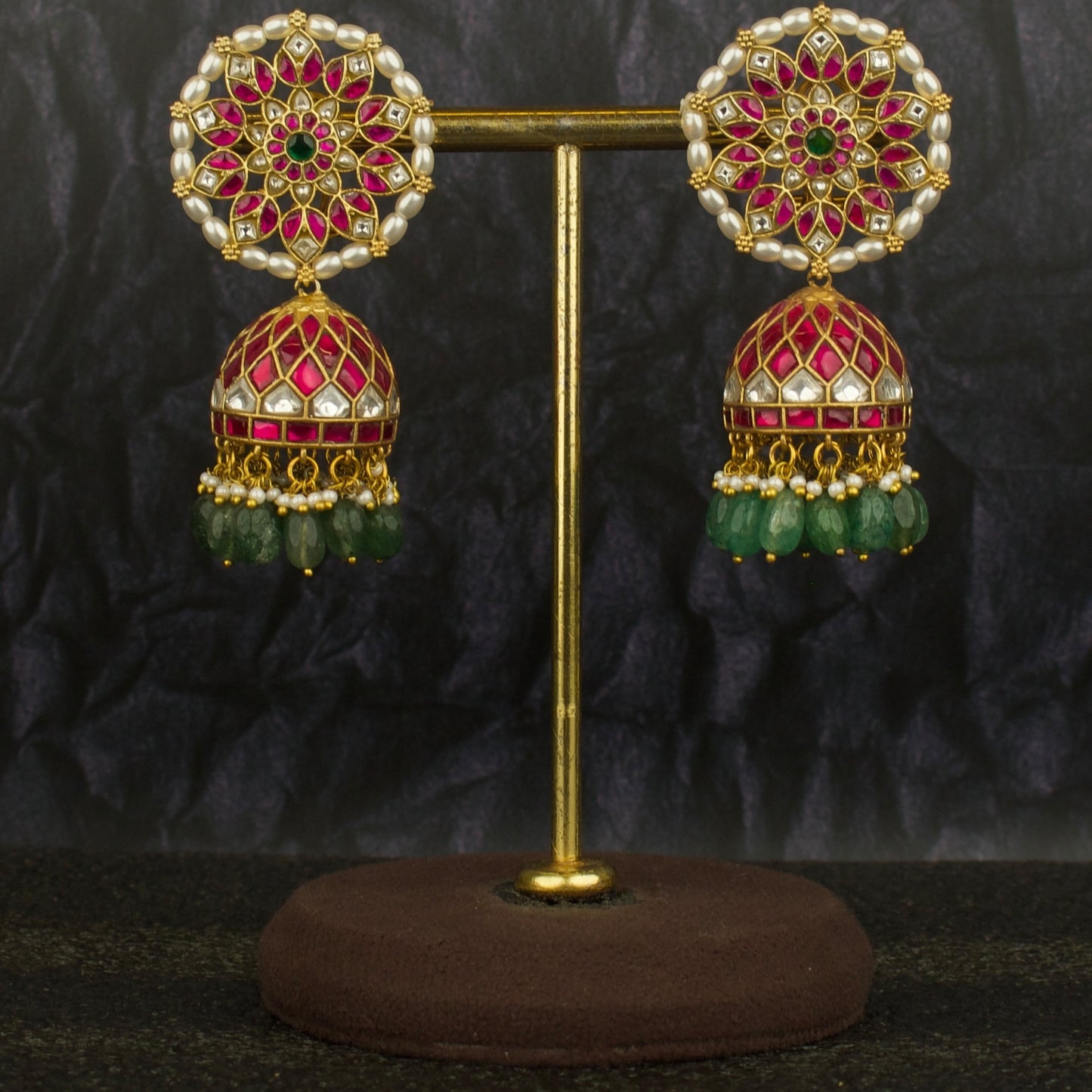 Bridal Floral Design Studded Jadau Kundan Jhumki Earrings