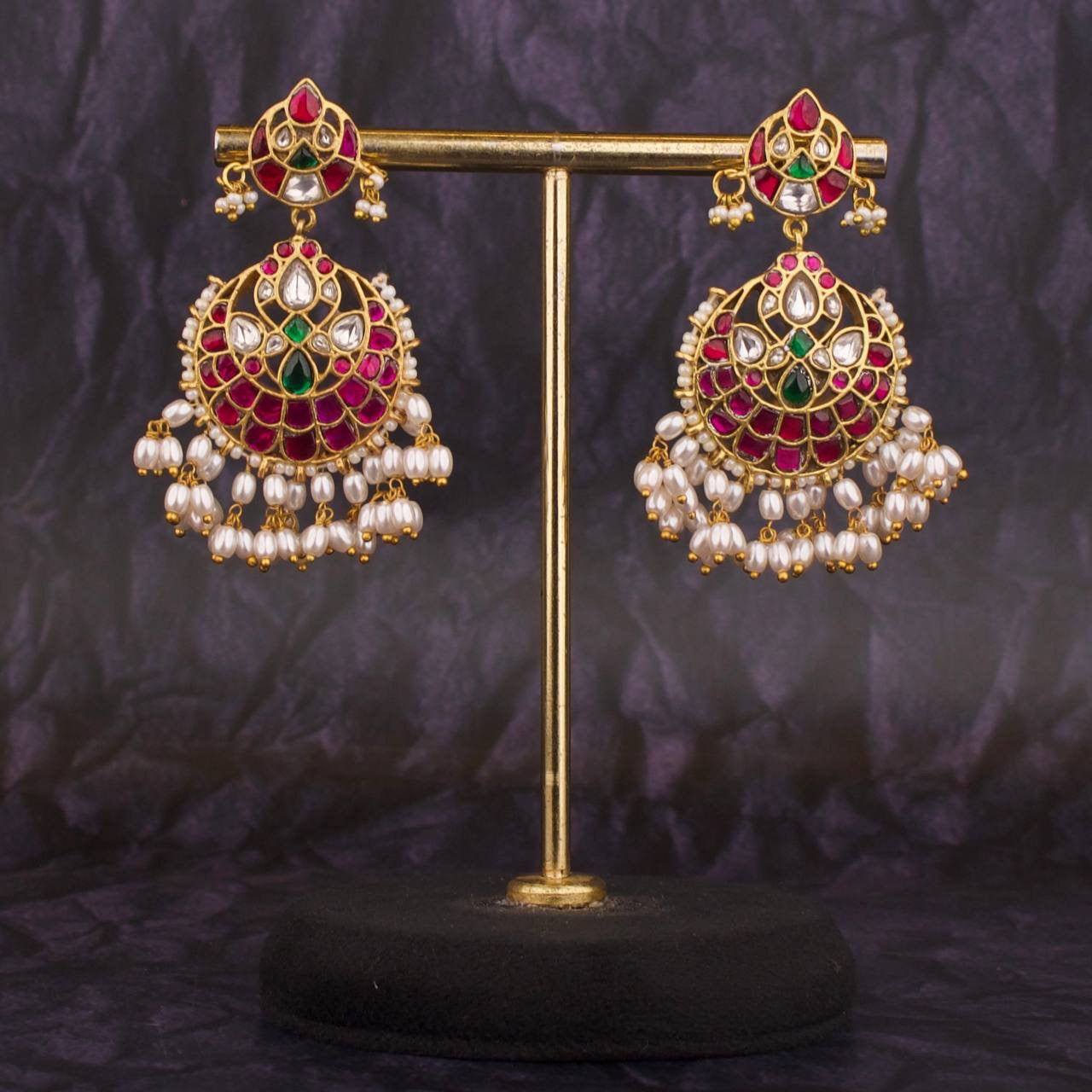 Unique Jadau Kundan Hangings Style Chandbali Earrings