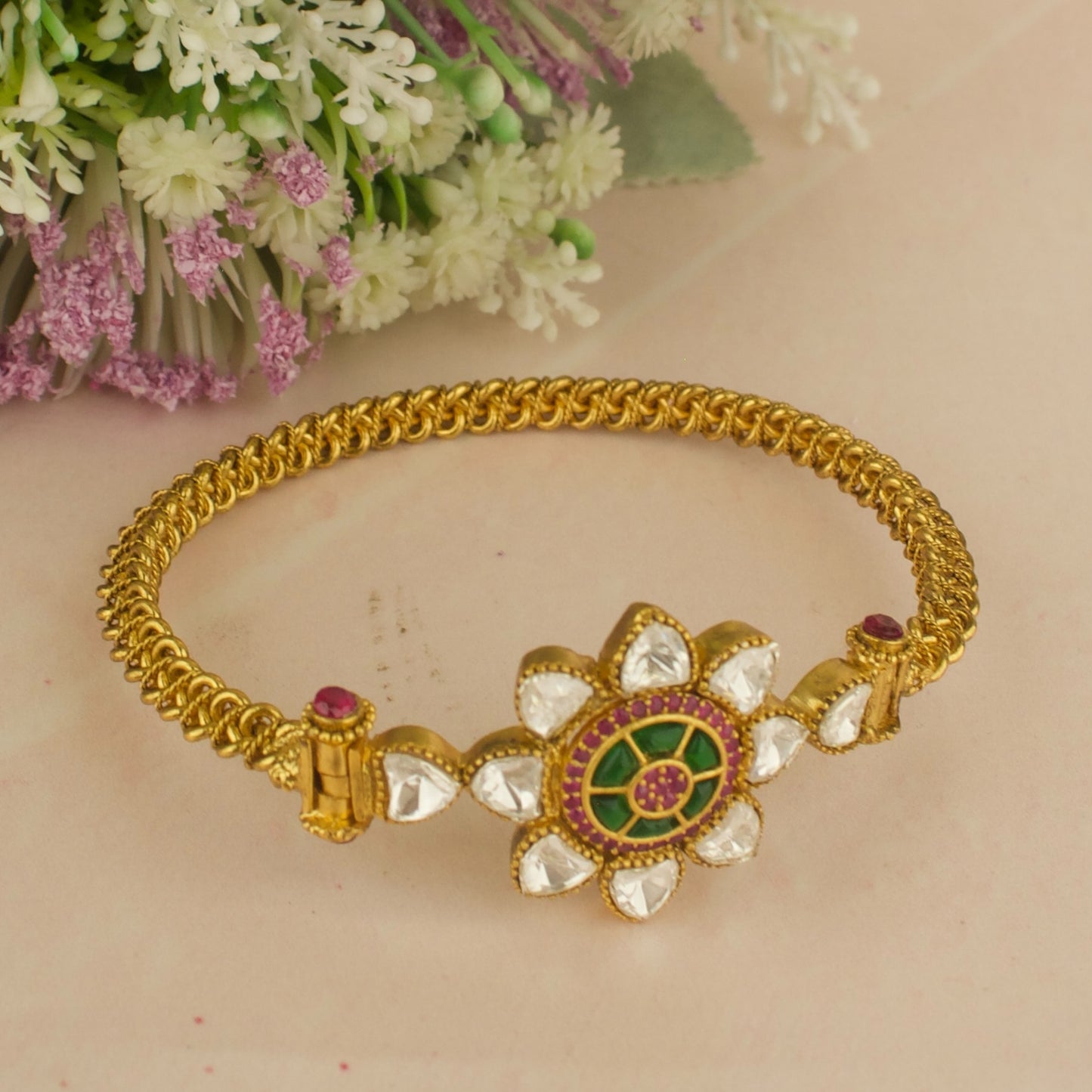 Statement Floral Design Jadau Kundan Single Kada