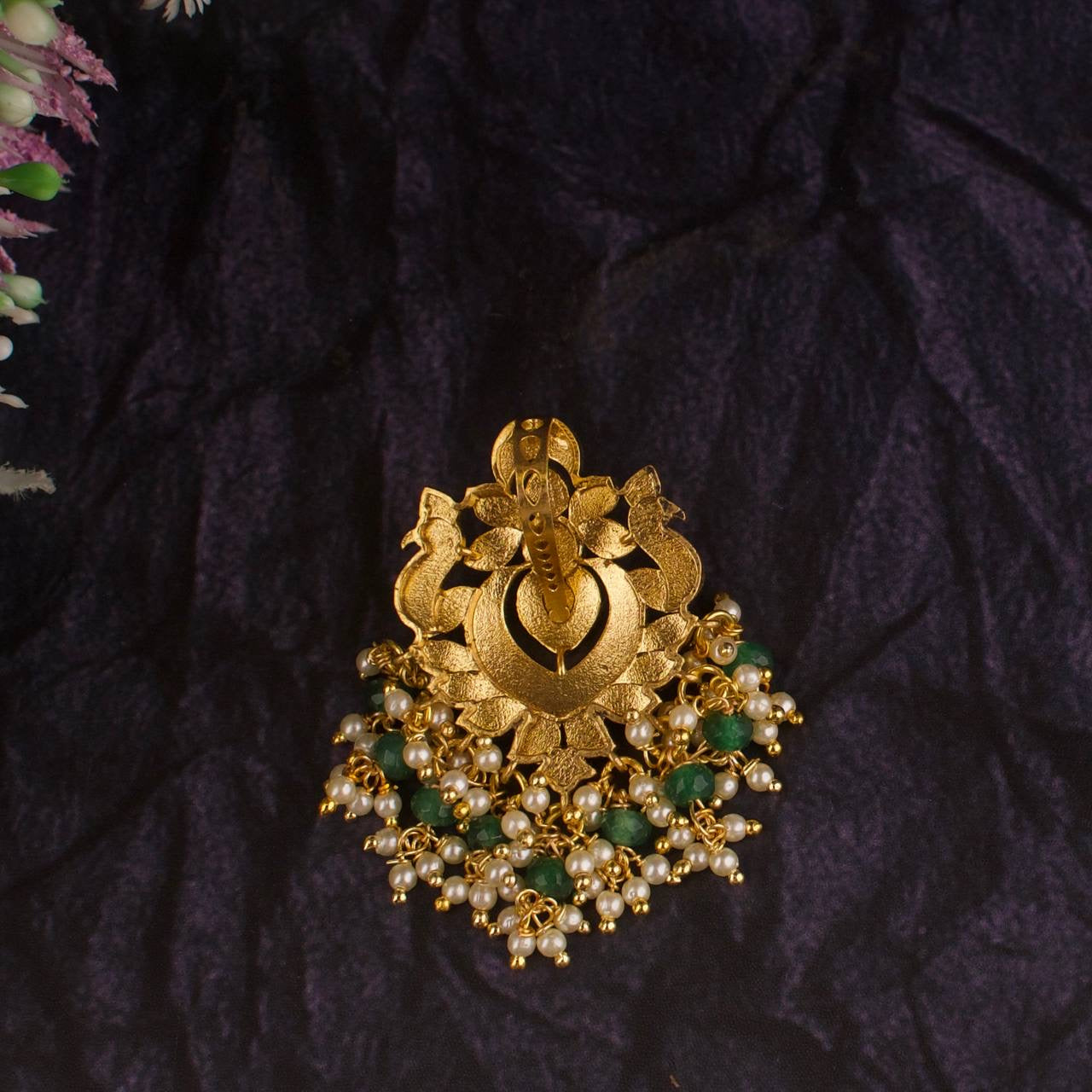 Cute Small Size Jadau Kundan Pendant With Pearl & Beads Hanging