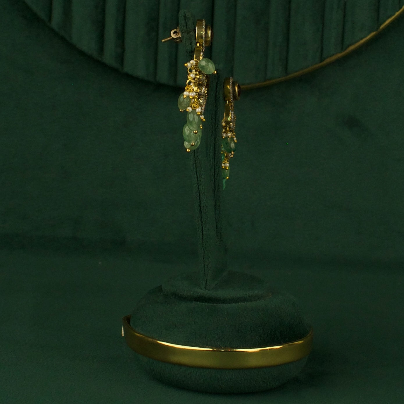 Captivating Polki Victorian ChandBali with Green Beads