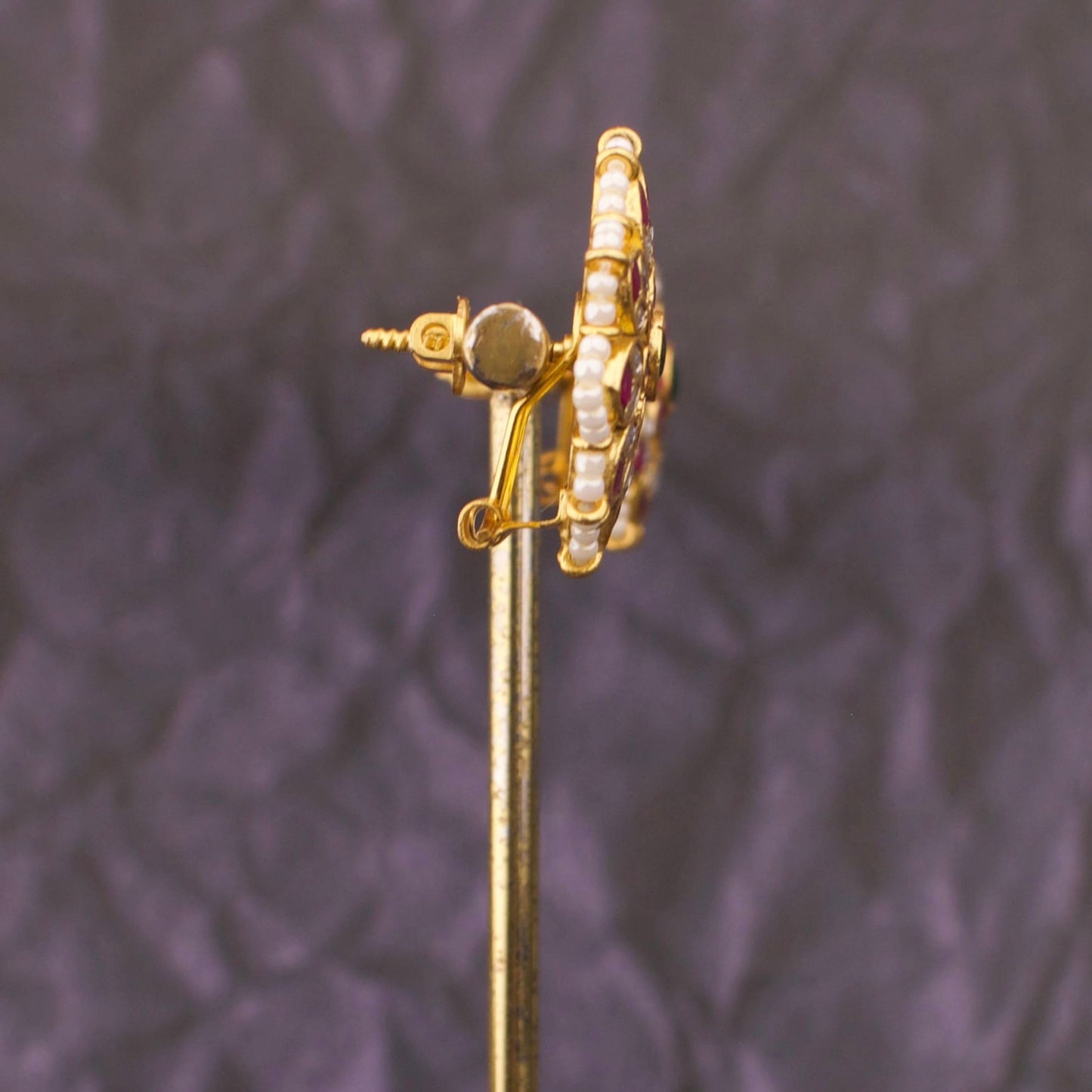 Heritage Floral Jadau Kundan Studs With Pearl Bordering