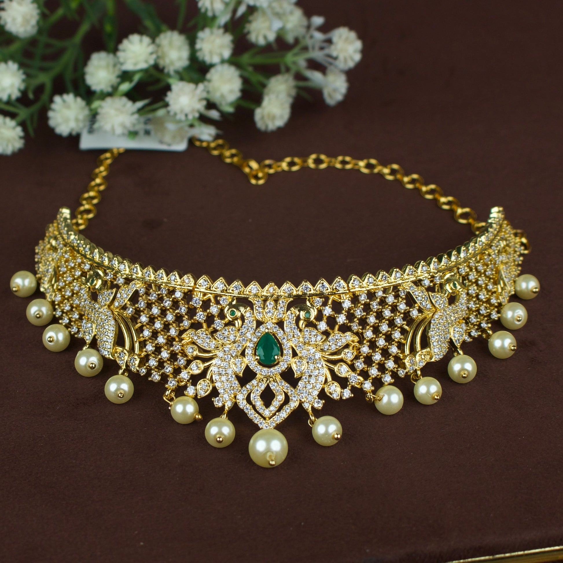 Sleek Diamond Replica Choker Set With Earrings