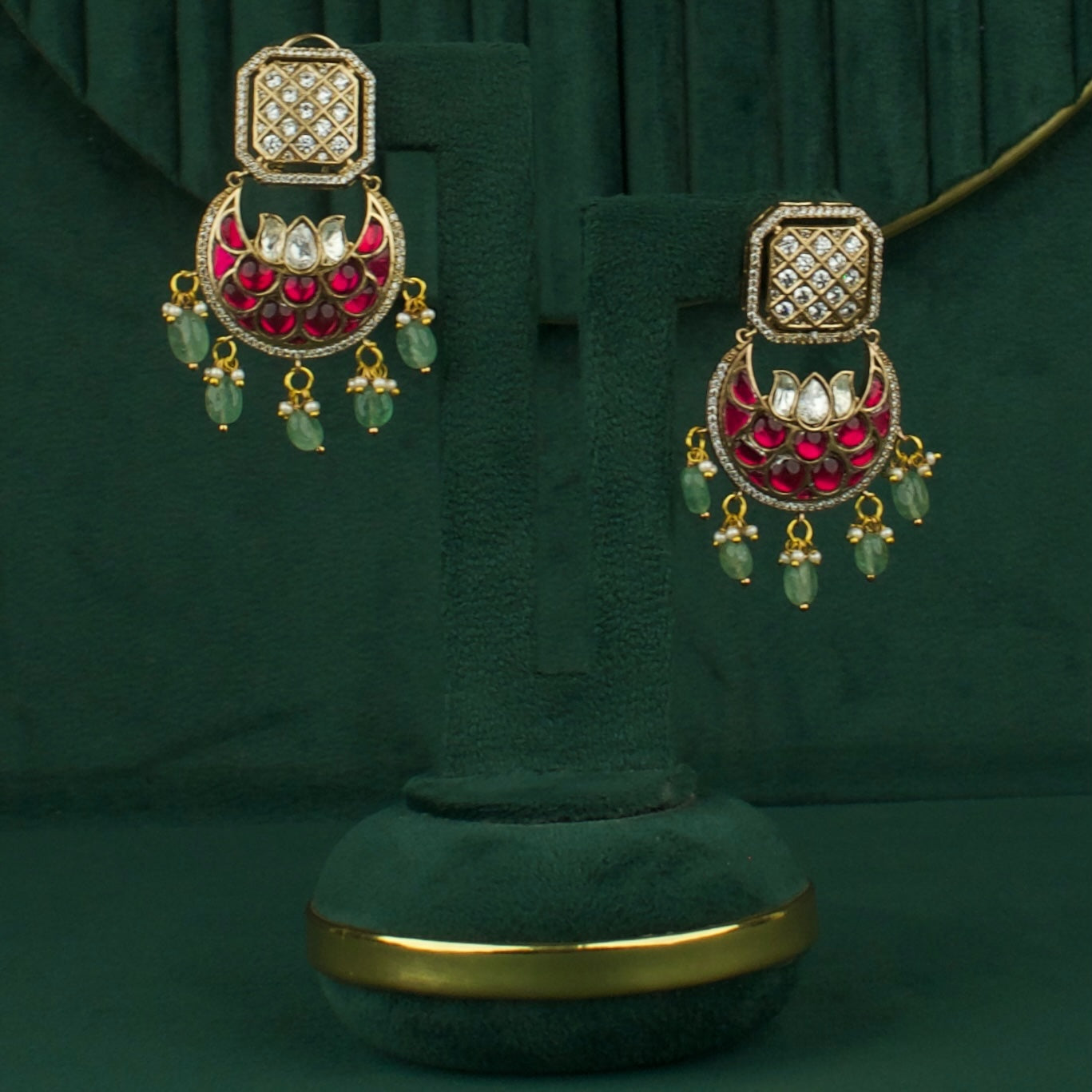 Regal Polki Mehandi Victorian Chand Bali Earrings
