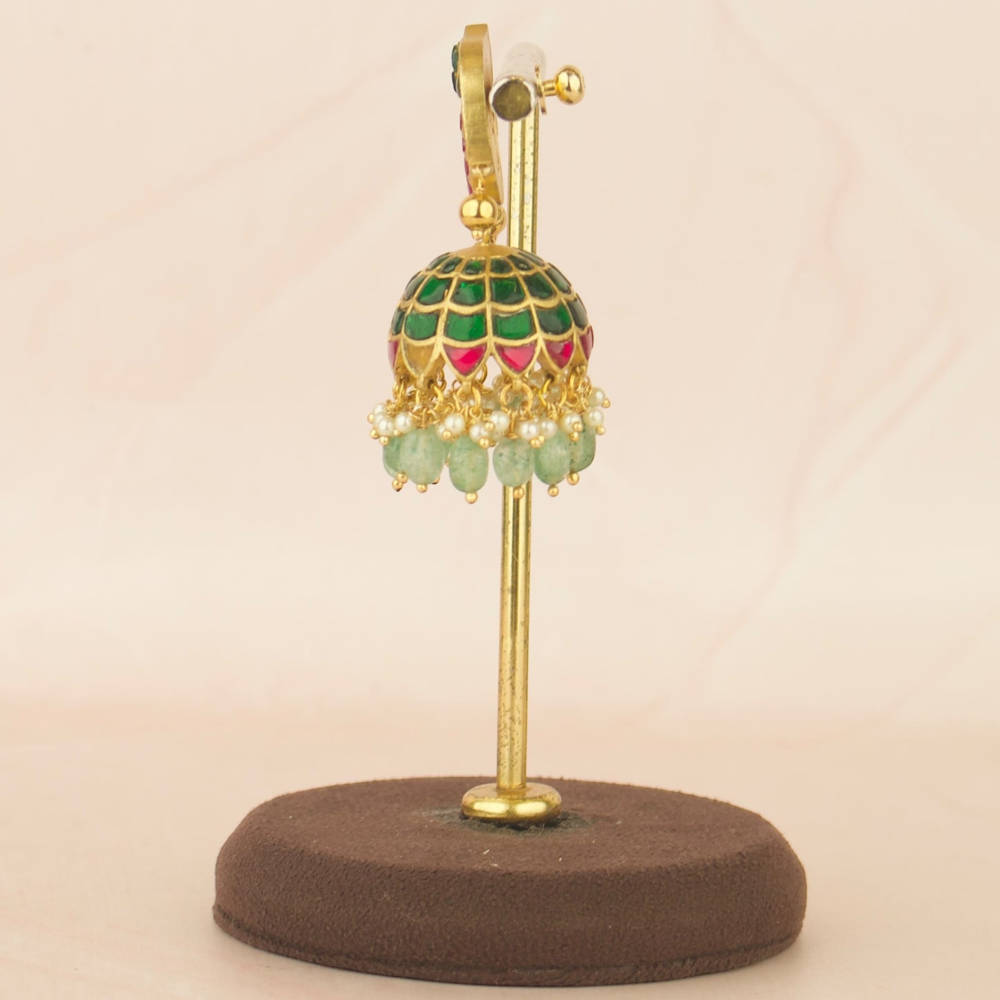 Elegant Peacock Jadau kundan Jhumka with rice pearls