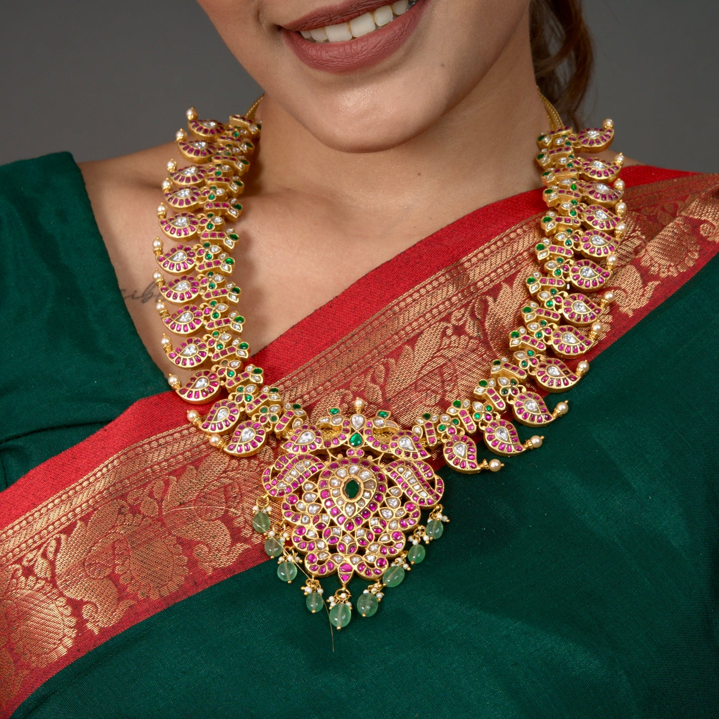 Majestic Gold Plated Jadau Kundan Long Mango Necklace