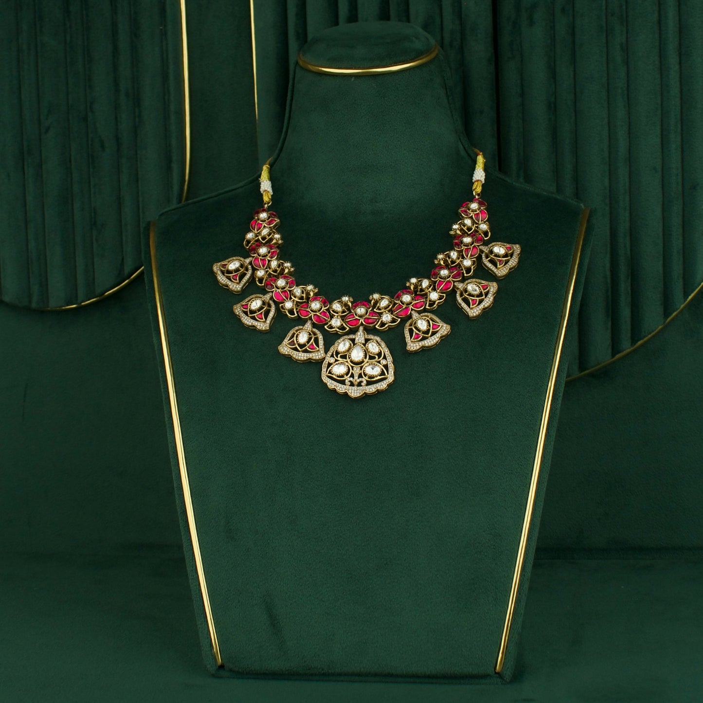 Regal Bells: Victorian Polki Necklace Set with Intricate Detailing