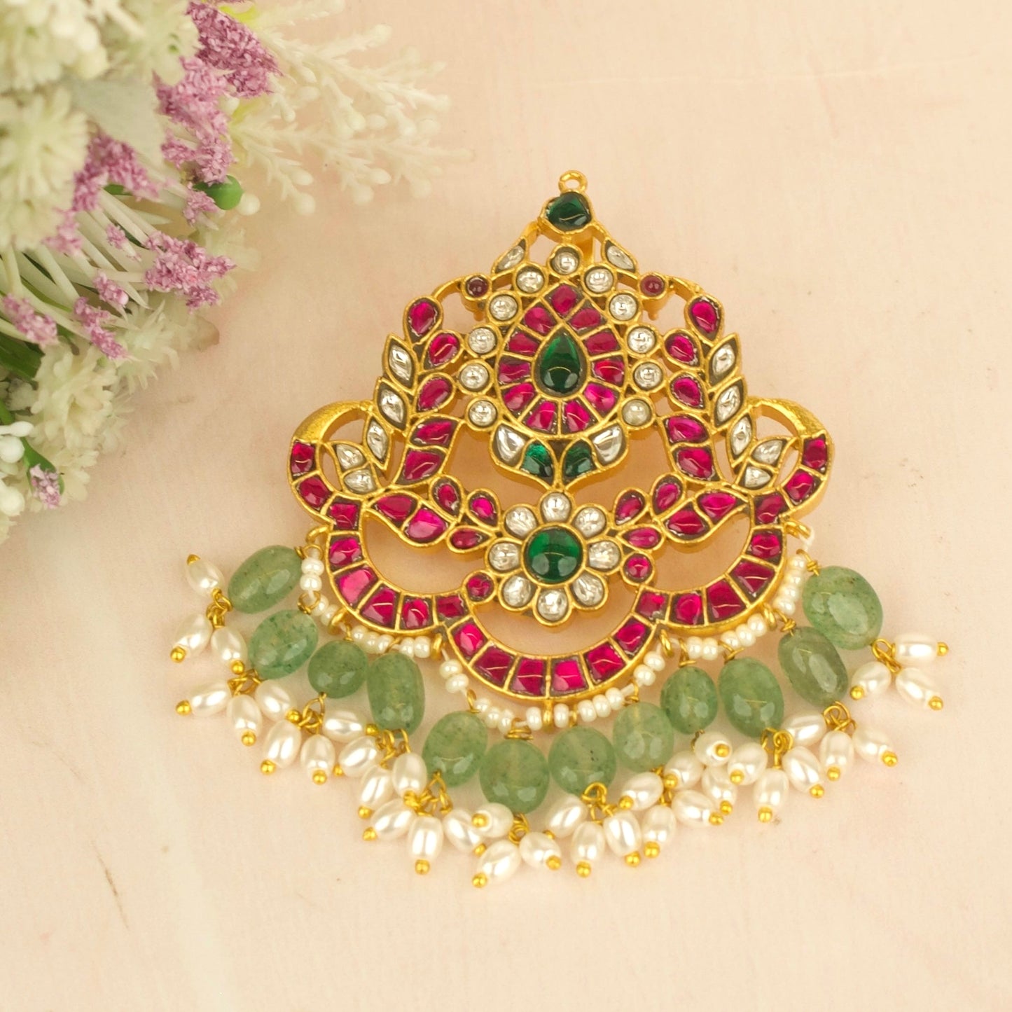 Refined Jadau Kundan Locket With Guttapusalu Hangings