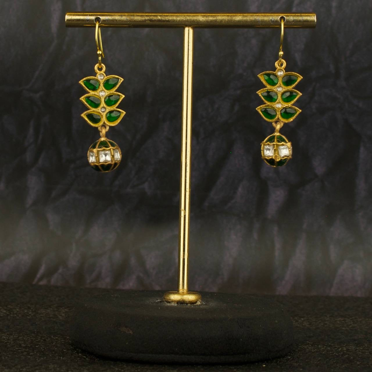 Unique Jadau Kundan Hanging Earrings With Kundan Ball As Droplet
