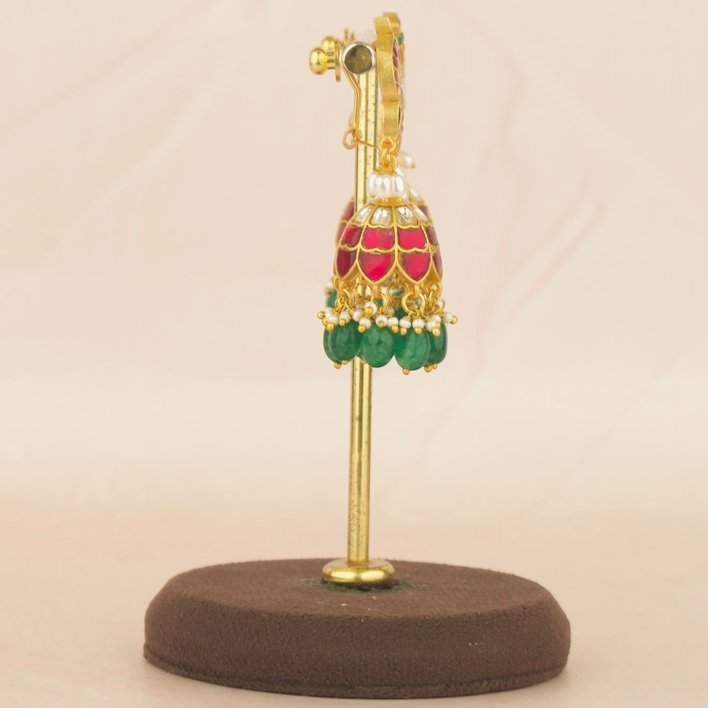 Peacock Design Studded Jadau Kundan Jhumki with Beads