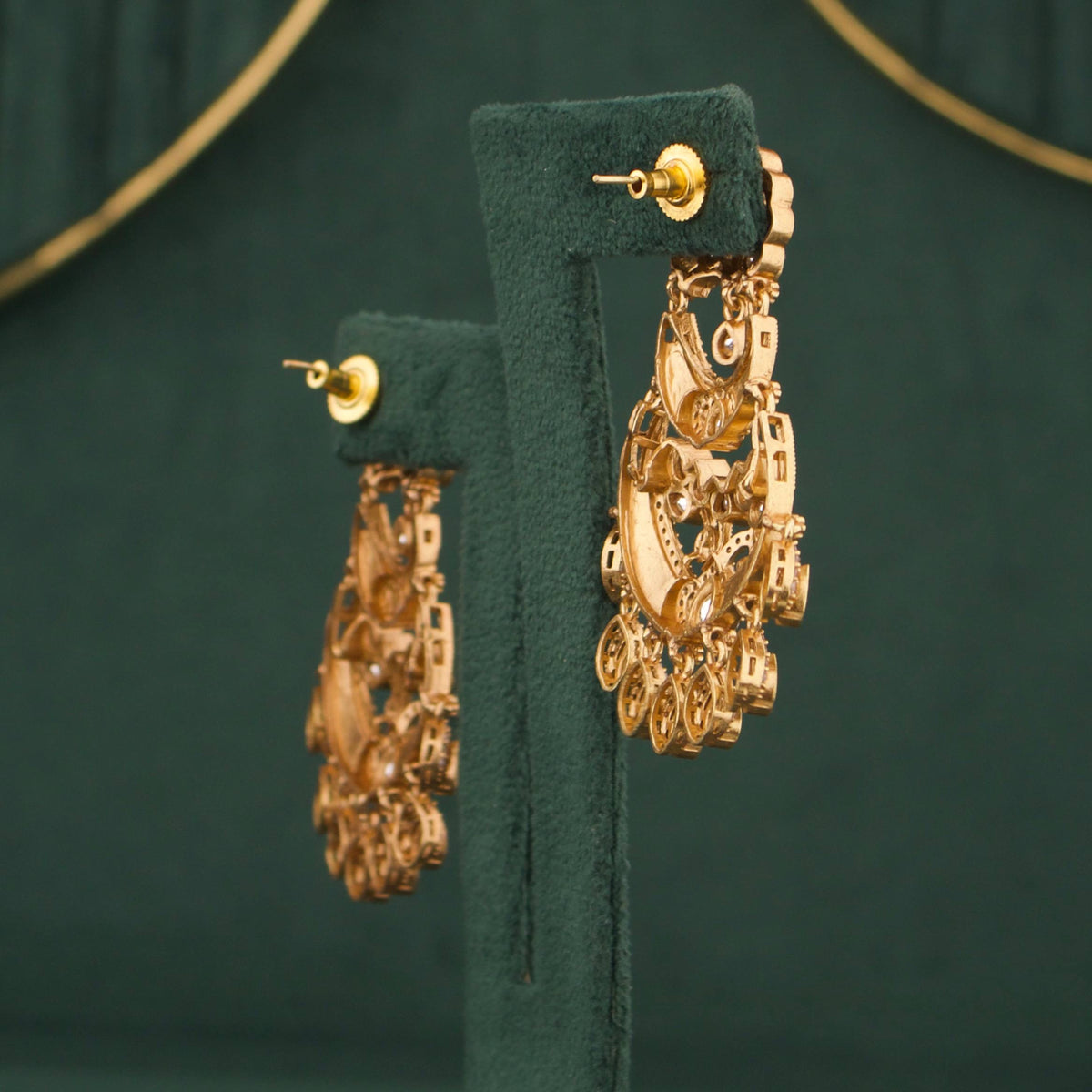 Elegant Emerald Victorian Chandbali Earrings Craftsmanship & Detail View - Dulhan Jewels