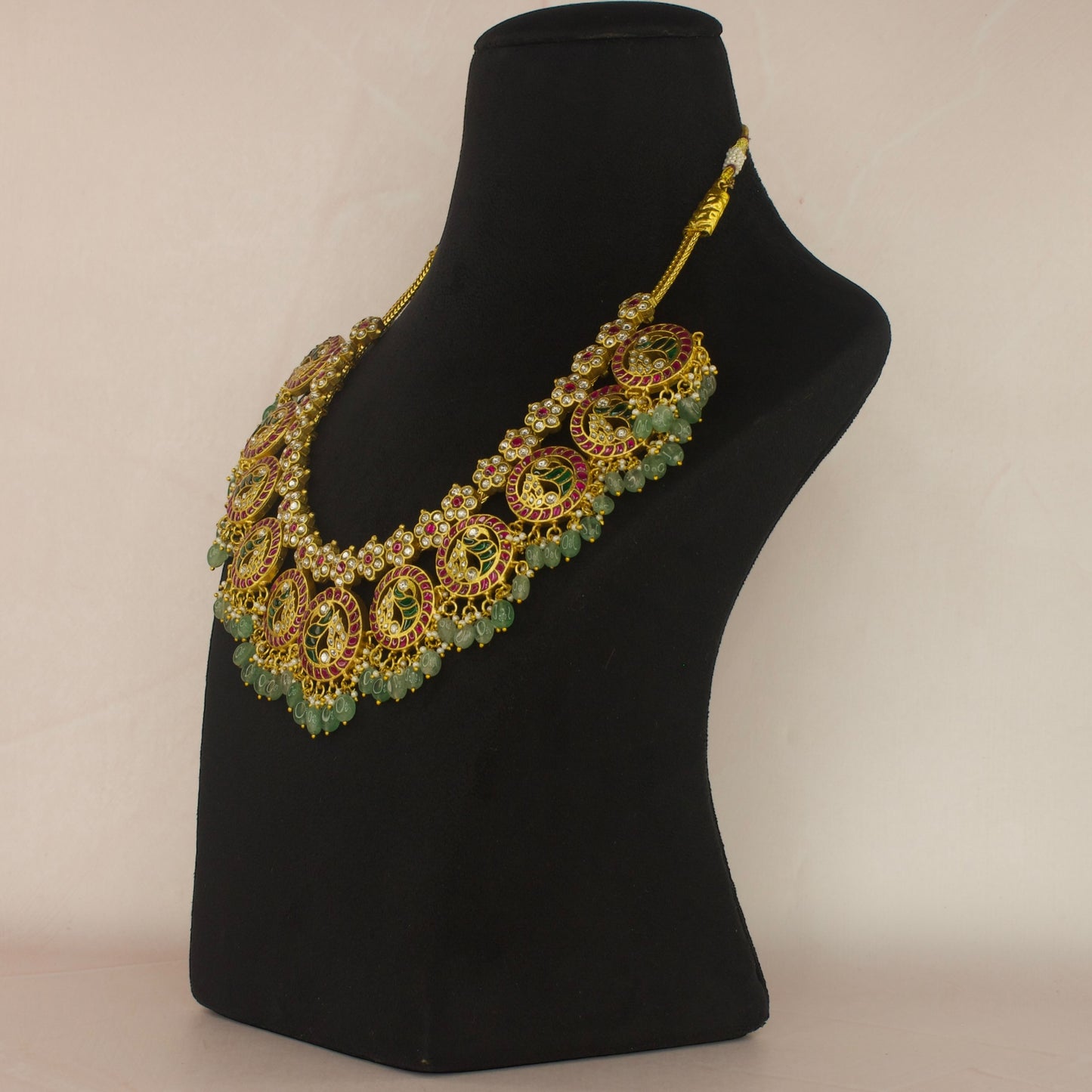 Jadau Kundan Bottumala Necklace with Emerald & Ruby Accents