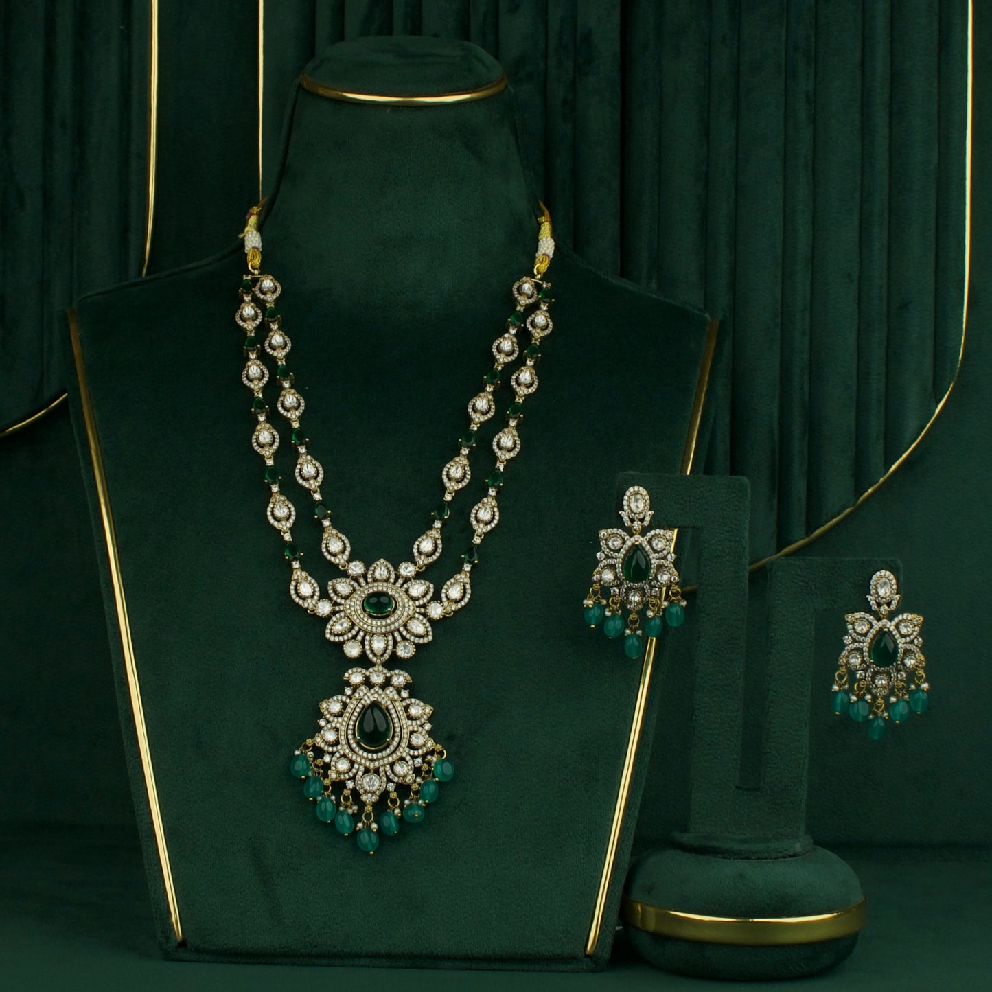 Traditional Two-Line Victorian Necklace Set with Earrings