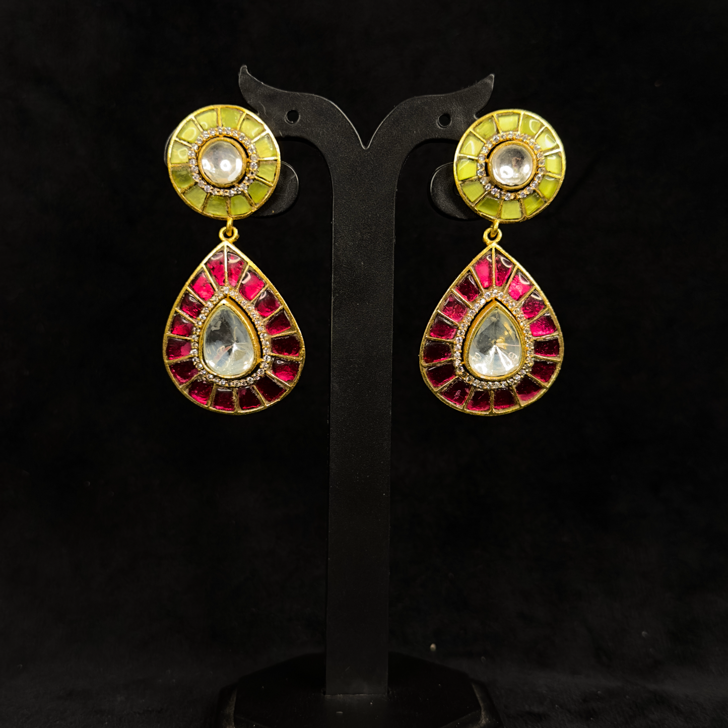 Elegant Jadau Kundan Multi colour Earrings - DULHAN JEWELS