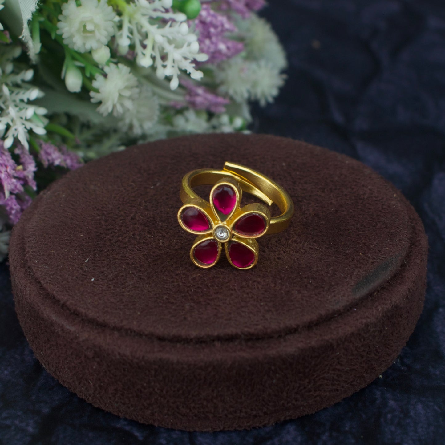 Radiant Jadau Kundan Finger Ring In Floral Design