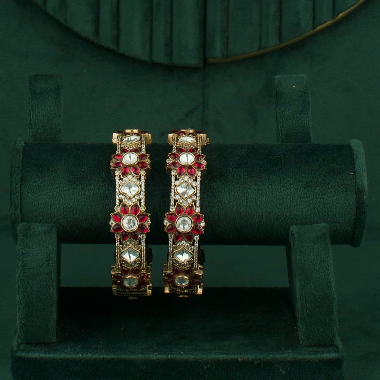 Floral Design Fusion Kundan & Polki Mehandi Victorian Bangles